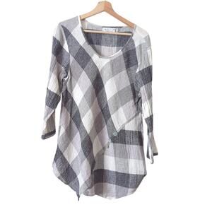 Habitat Clothes to Live In Top Linen Large Check Plaid‎ Asymmetrical Lagenlook